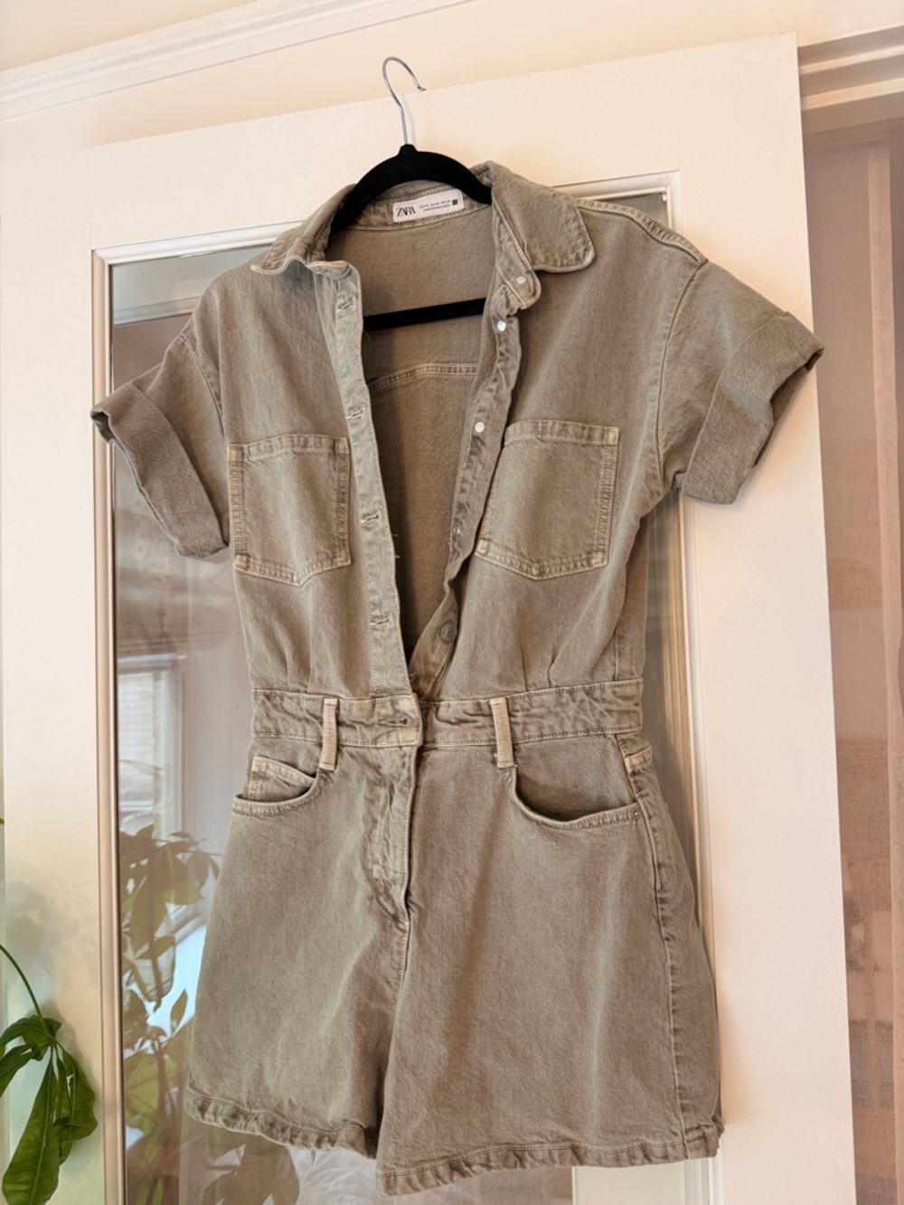 Zara Olive Green Short Denim Overall Romper